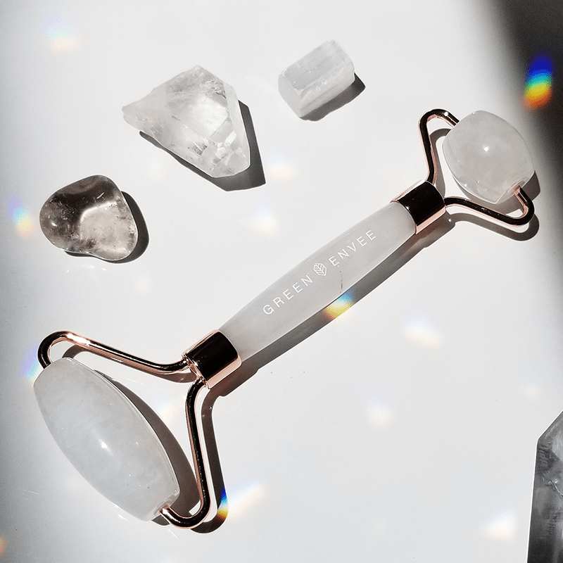 Green Envee Facial Roller, Clear Quartz